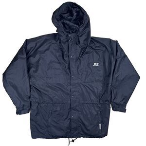 Helly Hansen Rain Jacket XXL Black Full Zip Packable Hood Vent Nylon Gorpcore